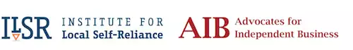 Images of two logos, ILSR (Institute for Local Self-Reliance) and AIB (Advocates for Independent Business).