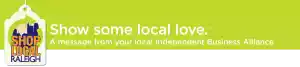 Shop local retail tag logo with green rectangle background and white text 
