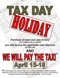 Sales Tax Holiday 04-15-15 Seaboard Wine