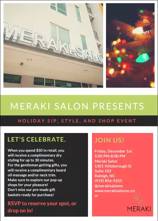 Meraki Salon_Holiday Sip Style & Shop flyer