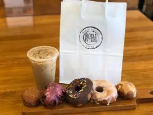 NoRa Cafe Iced Coffee and Gluten Free Doughnuts