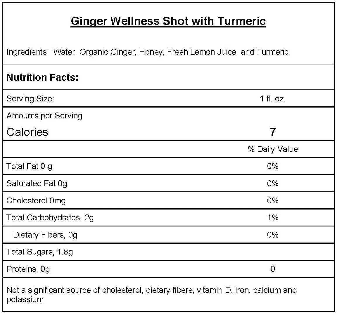 Nutritional Facts GWS Turmeric