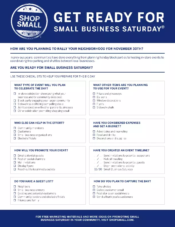 Checklist for Business Saturday Shop Local Raleigh